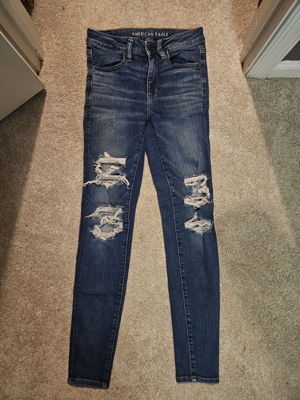 American Eagle Outfitters Dark Blue Ripped Skinny Jeans